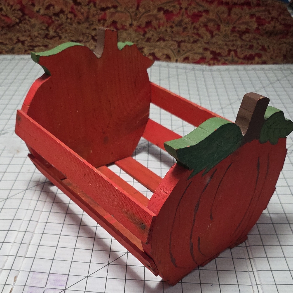 Red Wooden Pumpkin‎ Crate Basket, Preloved